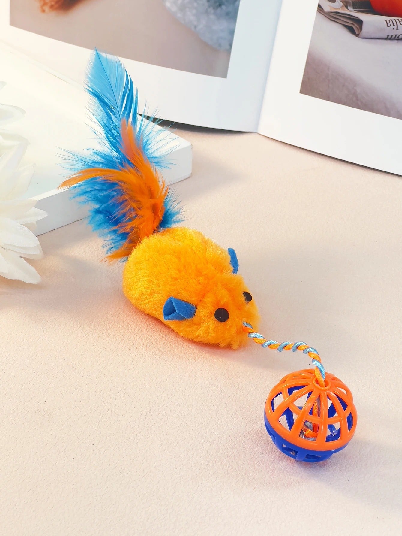 Stuffed Mouse with a String Sounding Bell Ball
