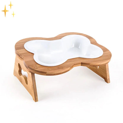 Elevated Ceramic Dog Bowl with Wooden Stand – Paws & Feast