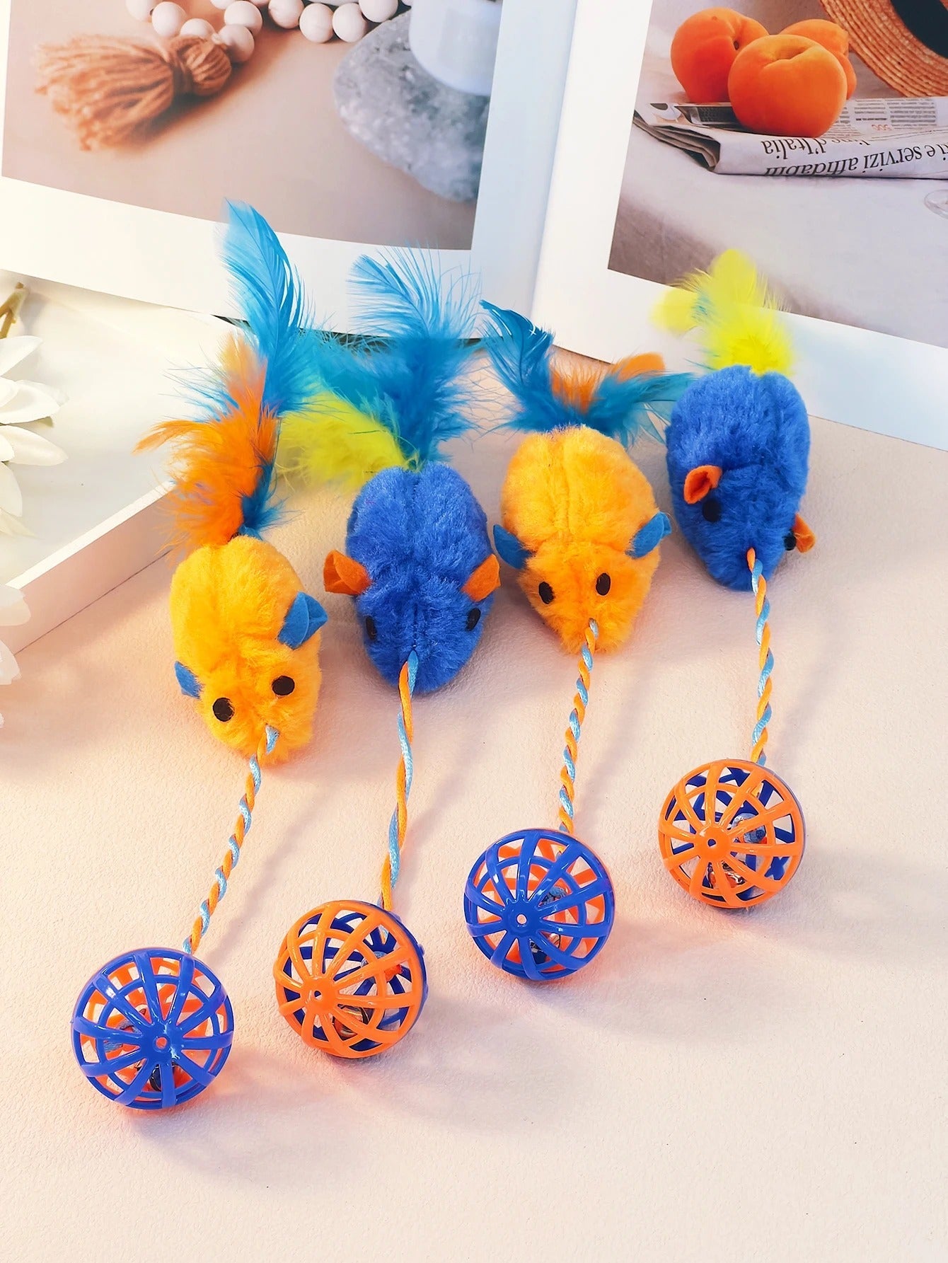 Stuffed Mouse with a String Sounding Bell Ball