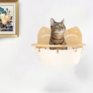 Hanging wooden cat basket