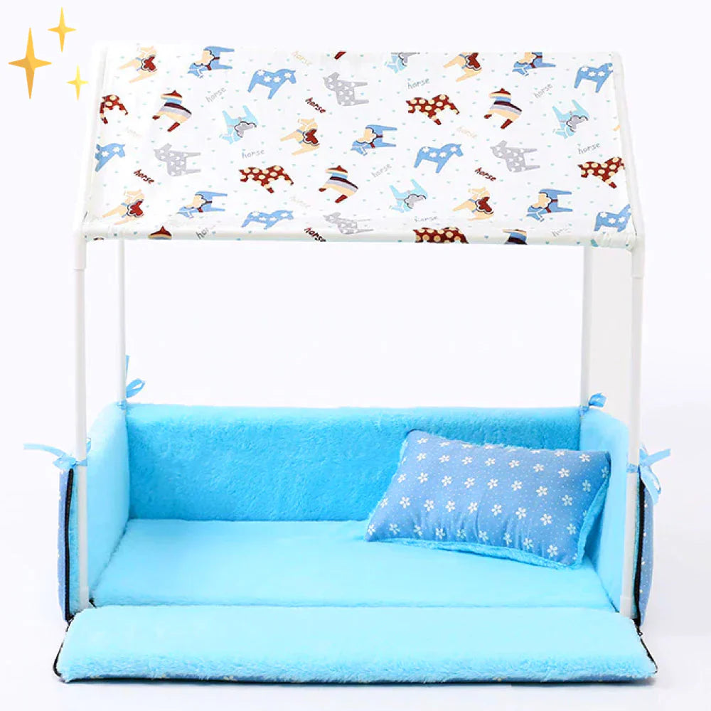 Gemütliche Fleece-Schlafmatte mit Dach und Kissen