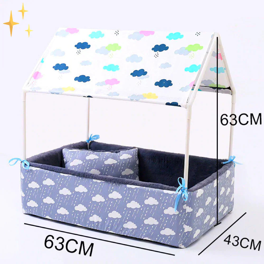 Gemütliche Fleece-Schlafmatte mit Dach und Kissen